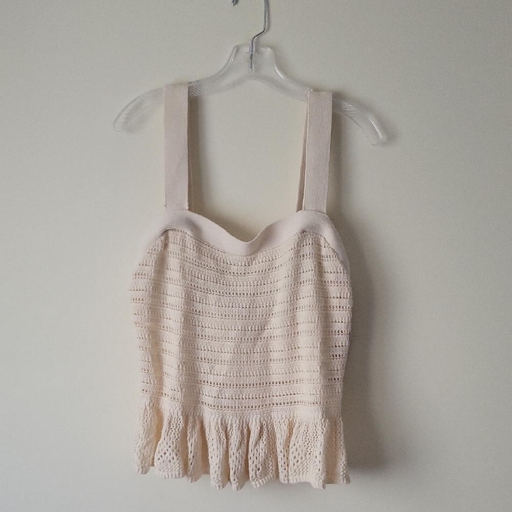 INC International Concepts Women's Cream Crochet Peplum Blouse- Size L- New!